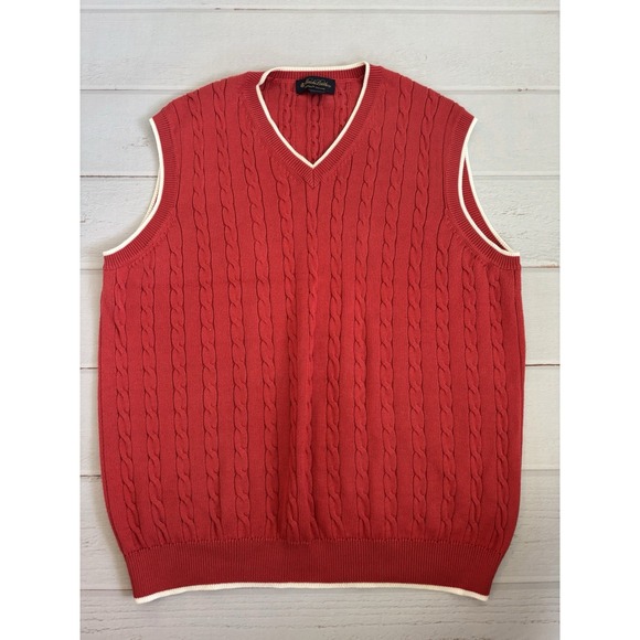 Brooks Brothers Other - Brooks Brothers Country Club Sweater Vest Mens Large Red Coral Cable Knit V Neck